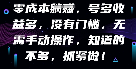 零成本全自动,号多收益多,没有门槛,无需手动-AI网创项目超市