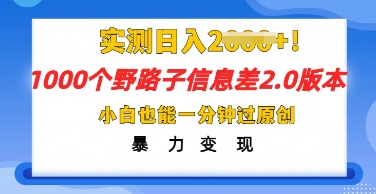 2025抖音1000个野路子信息差最新玩法，一分钟过原创，暴力变现月入几k-AI网创项目超市