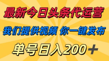 最新今日头条代运营，我们提供视频，你一键发布，单号日入200+【揭秘】-AI网创项目超市