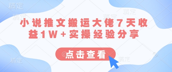 小说推文搬运大佬7天收益1W+实操经验分享-AI网创项目超市