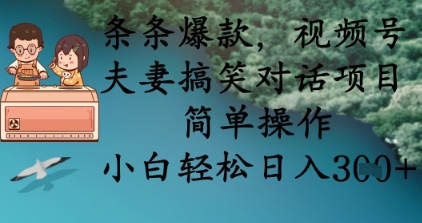 条条爆款,视频号夫妻搞笑对话项目,简单操作,小白轻松日入3张+-AI网创项目超市