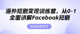海外短剧变现训练营,从0-1全面讲解Facebook短剧-AI网创项目超市