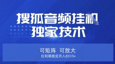 【搜狐音频挂G】独家技术,可矩阵可放大,红利期稳定月入8k【揭秘】-AI网创项目超市