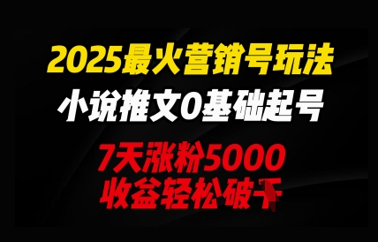 2025最火营销号玩法：小说推文0基础起号，7天涨粉5000，收益轻松破k-AI网创项目超市