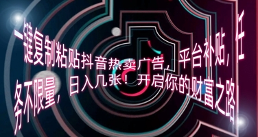 一键复制粘贴抖音热卖广告,平台补贴,任务不限量,日入几张,开启你的财富之路!-AI网创项目超市